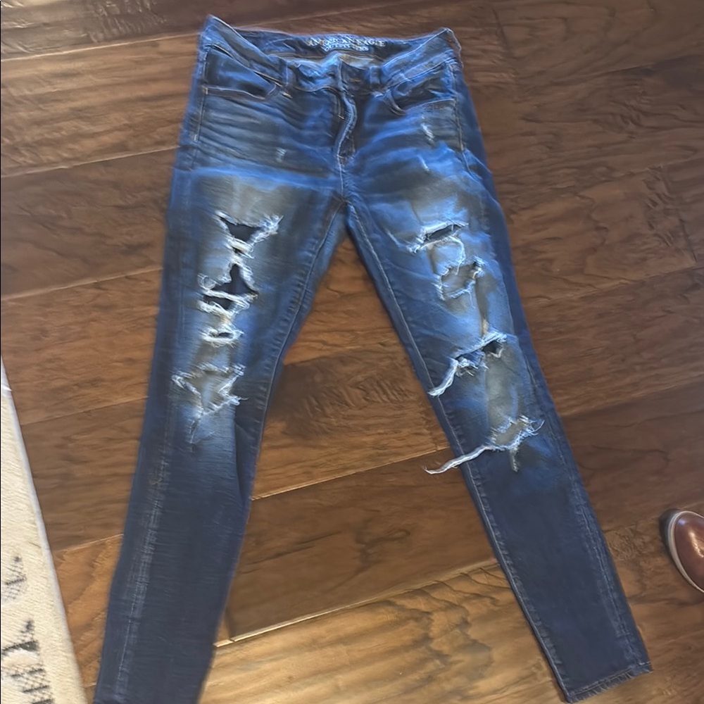 Blue Skinny Distressed Jeans with Rips